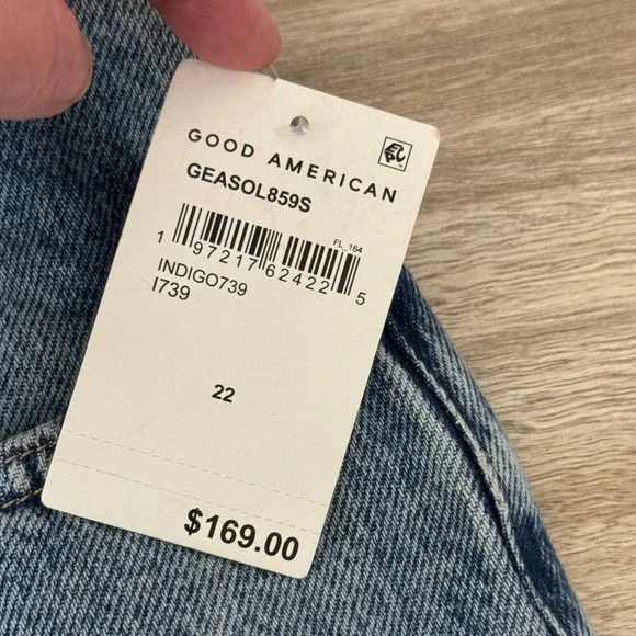 New Good American Women Jeans Indigo Acid Wash 22 Good Ease Solution Wide Leg - Picture 9 of 11